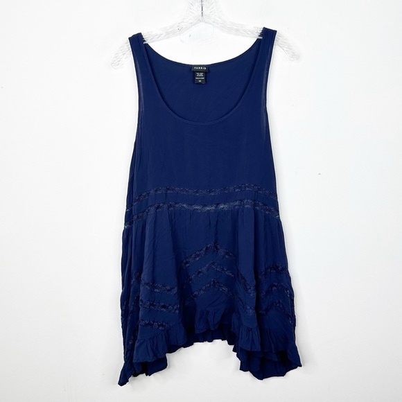 TORRID | Navy Blue Challis Hi- Low Ruffle Tank Top Sz. 00 or a Medium/Large - Picture 2 of 5
